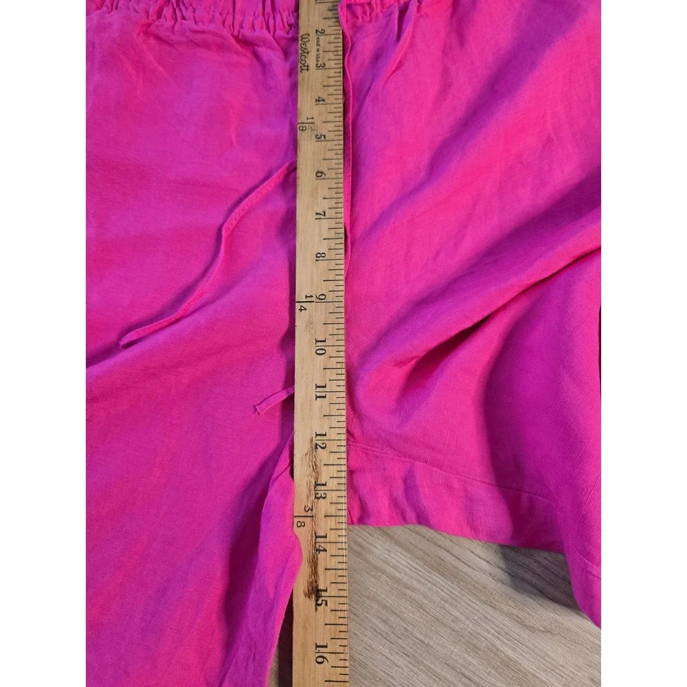 H&M Women Linen Blend Wide Leg Pants Med Pink Drawstring vacation travel beach